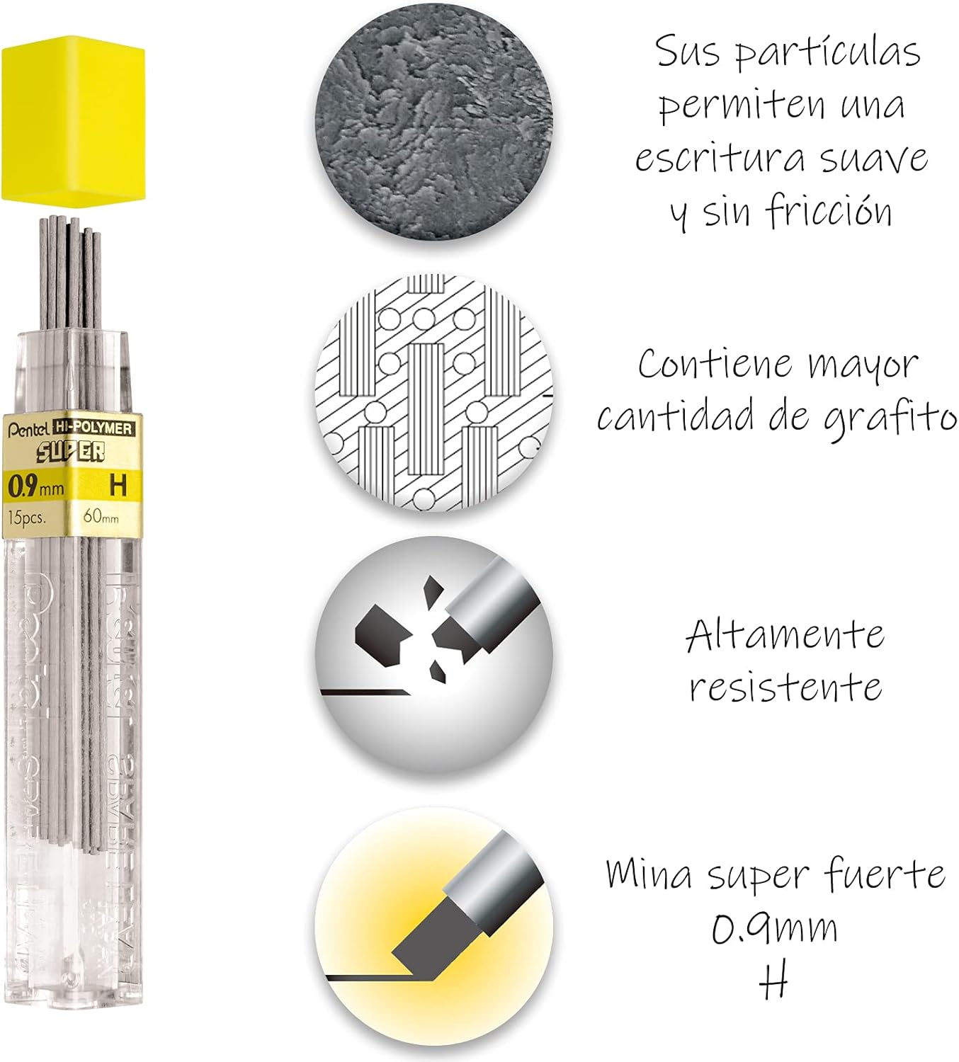 Pentel Super Hi-Polymer Lead Refill, (0.9mm) Thick, 2B, 180 Pieces of Lead, 12 Tubes of Lead (50-9-2B)