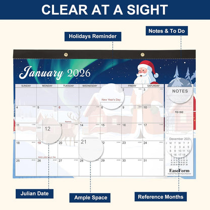 24 Month Desk Calendar 2026-2027, Runs from January 2026 to December 2027, Large 17"x12" Desktop/Wall Monthly Calendar, 2 Year Academic Calendar with Note & To Do for Home, School or office