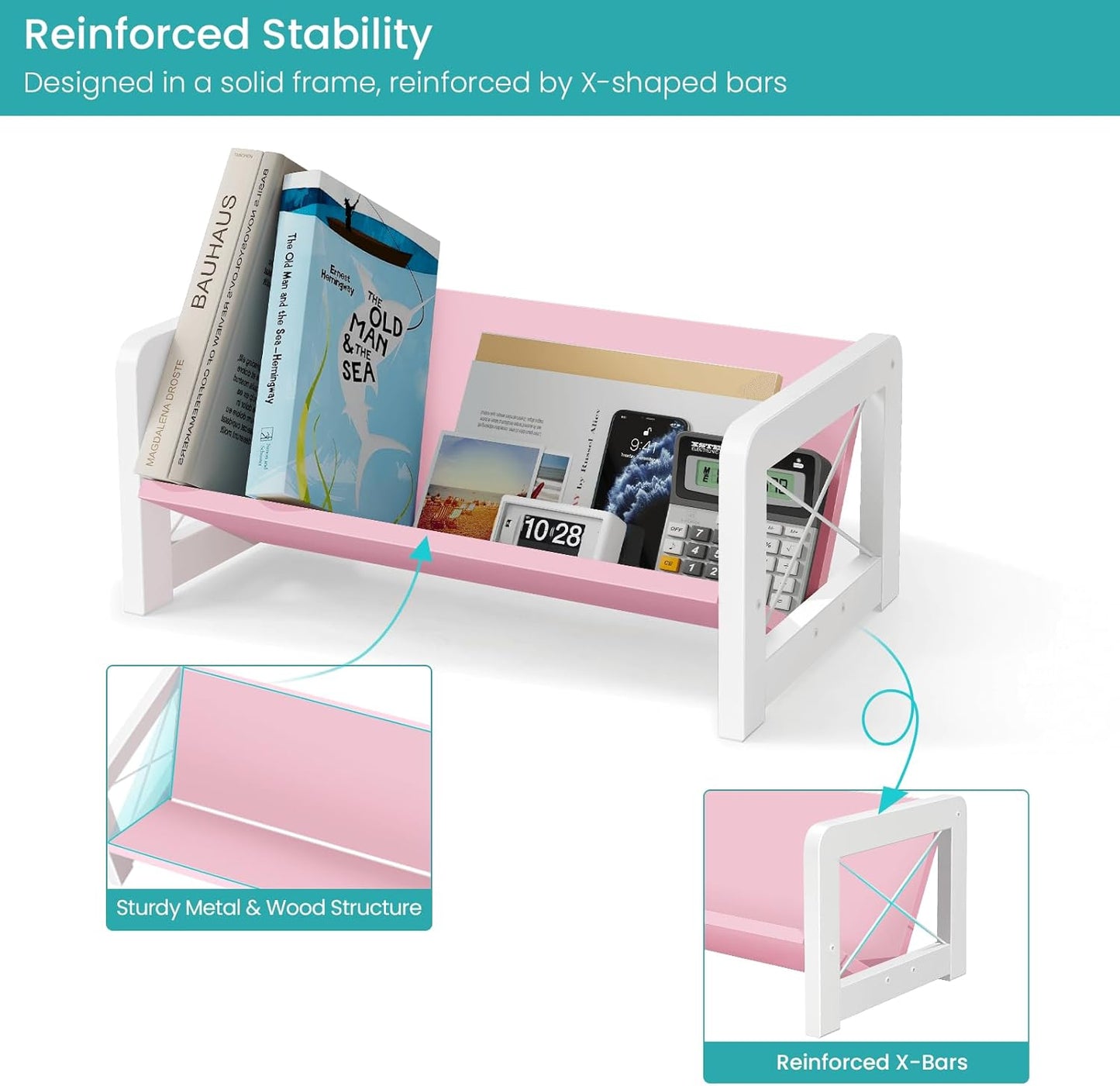 ELITEROO Desktop Bookshelf Organizer, Wood Slanted Desk Bookshelf, Small Tabletop Book Rack, Portable Mini Bookcase for Book Display, Cookbooks, Kids Reading, Office & Home Storage, Rustic Brown