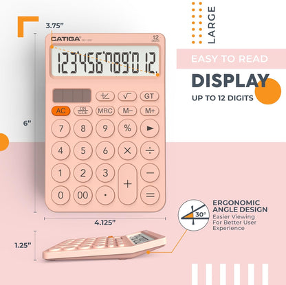 CATIGA 12 Digit Desktop Calculator Basic Desk Calculator with Large LCD Display, Big Buttons, 4 Function, Solar and Battery Dual Power, for Office, School, Home, SD-1292 Green