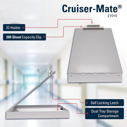 Saunders Cruiser Mate Metal Clipboard with Storage, Dual Tray Aluminum Nursing Folio, Heavy Duty Form Holder for Police & Work, Letter Size Privacy Box with Self-Locking Latch, Silver