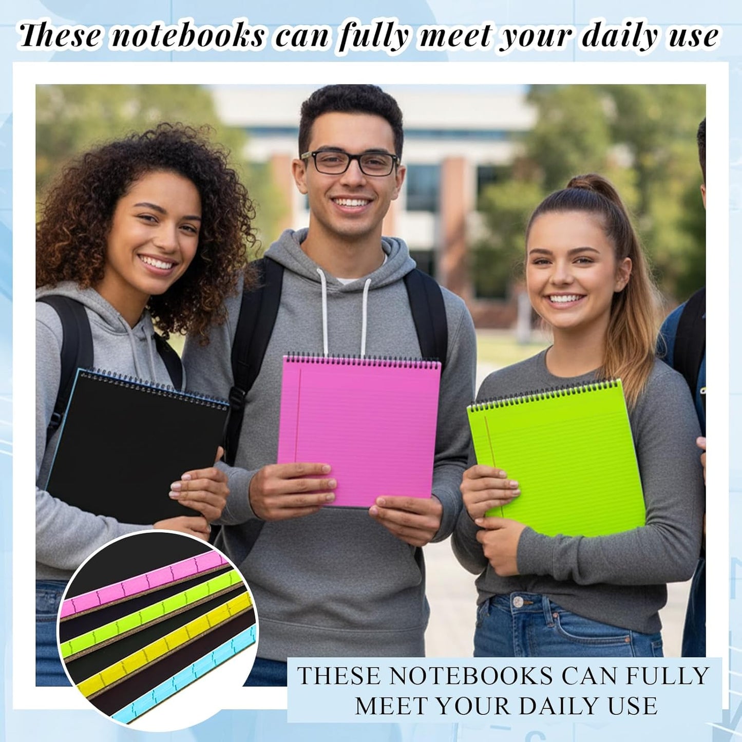 MotiMind 4 Pcs Legal Pads Landscape Notebooks Hole Punched Top Spiral Bound Notebooks 11 x 9.5 Inch College Ruled Drawing Notepad Tear Line for Removal 50 Sheet Office Steno Book(White)