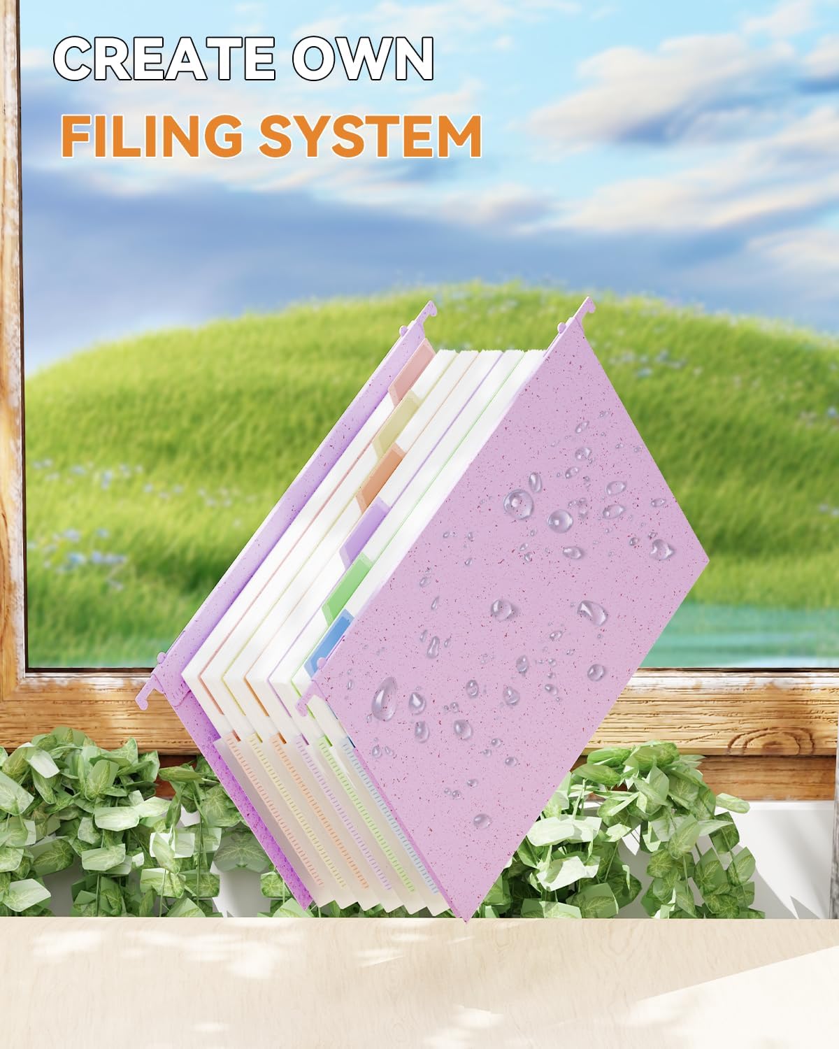 ANSOOK Wheat Straw Expandable Hanging File Folders Legal Size,7 Pockets 1.2" Accordion File Organizer,3 Pack Filing Cabinet Folders with Hooks,Large Capacity File Folder with Tabs,Hang File for Frame