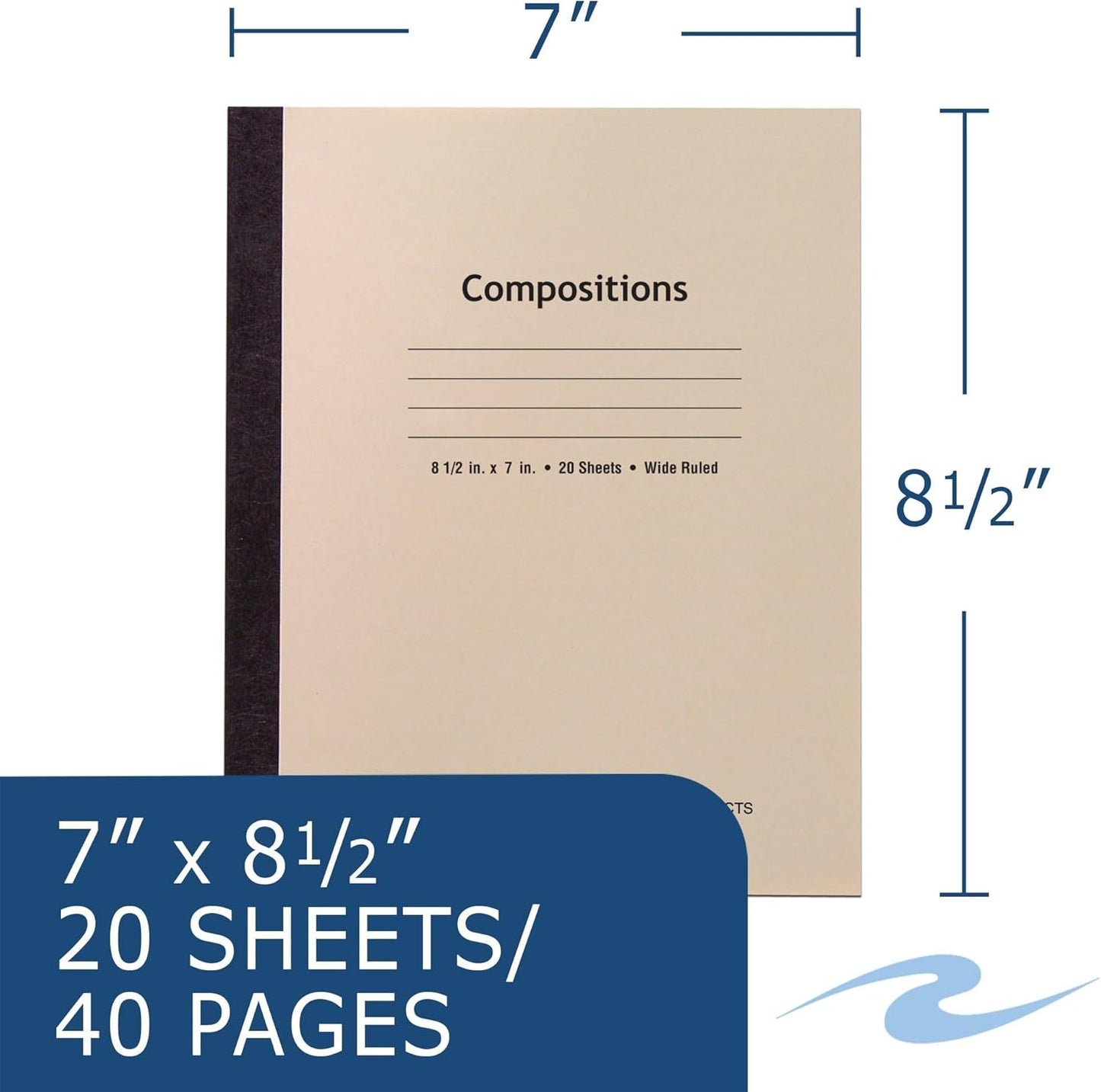 ROARING SPRING Composition Notebook, Manila Tag Flexible Cover, 144 Books, Wide Rule, 20 Sheets/40 Pages, 8.5" x 7", Made in USA