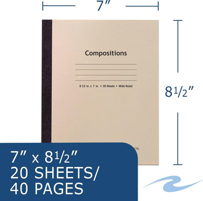 ROARING SPRING Composition Notebook, Manila Tag Flexible Cover, 144 Books, Wide Rule, 20 Sheets/40 Pages, 8.5" x 7", Made in USA