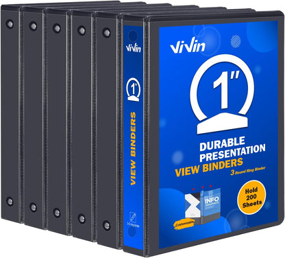 3 Ring Binder 1-1/2 Inch, ViVin Sturdy 1.5"-Round Ring Binder with 2 Interior Pockets, Clear View Cover, PVC-Free, Fits 300 Sheets of 8.5'' x 11'' Paper, Office Home School (6 Pack, White)