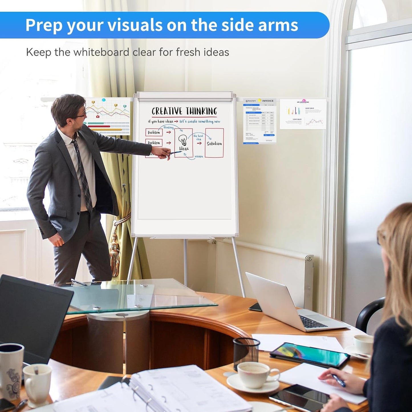 Easel Whiteboard - Magnetic Portable Dry Erase Easel Board 36 x 24 Tripod Whiteboard Height Adjustable Flipchart Easel Stand White Board for Office or Teaching at Home & Classroom (Black)