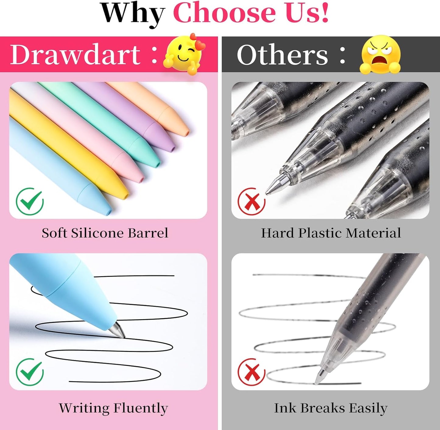 Drawdart Gel Pens, 6 Pcs Smooth Writing No Bleed & Smear, Black Ink Cute Fine Point (0.5mm), Retractable Aesthetic Journaling School Office Supplies for Women & Men
