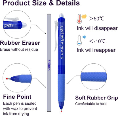 Erasable Gel Pens, 15 Pack Black Retractable Erasable Pens Clicker, Fine Point, Make Mistakes Disappear, Black Inks for Writing Planner and Crossword Puzzles…