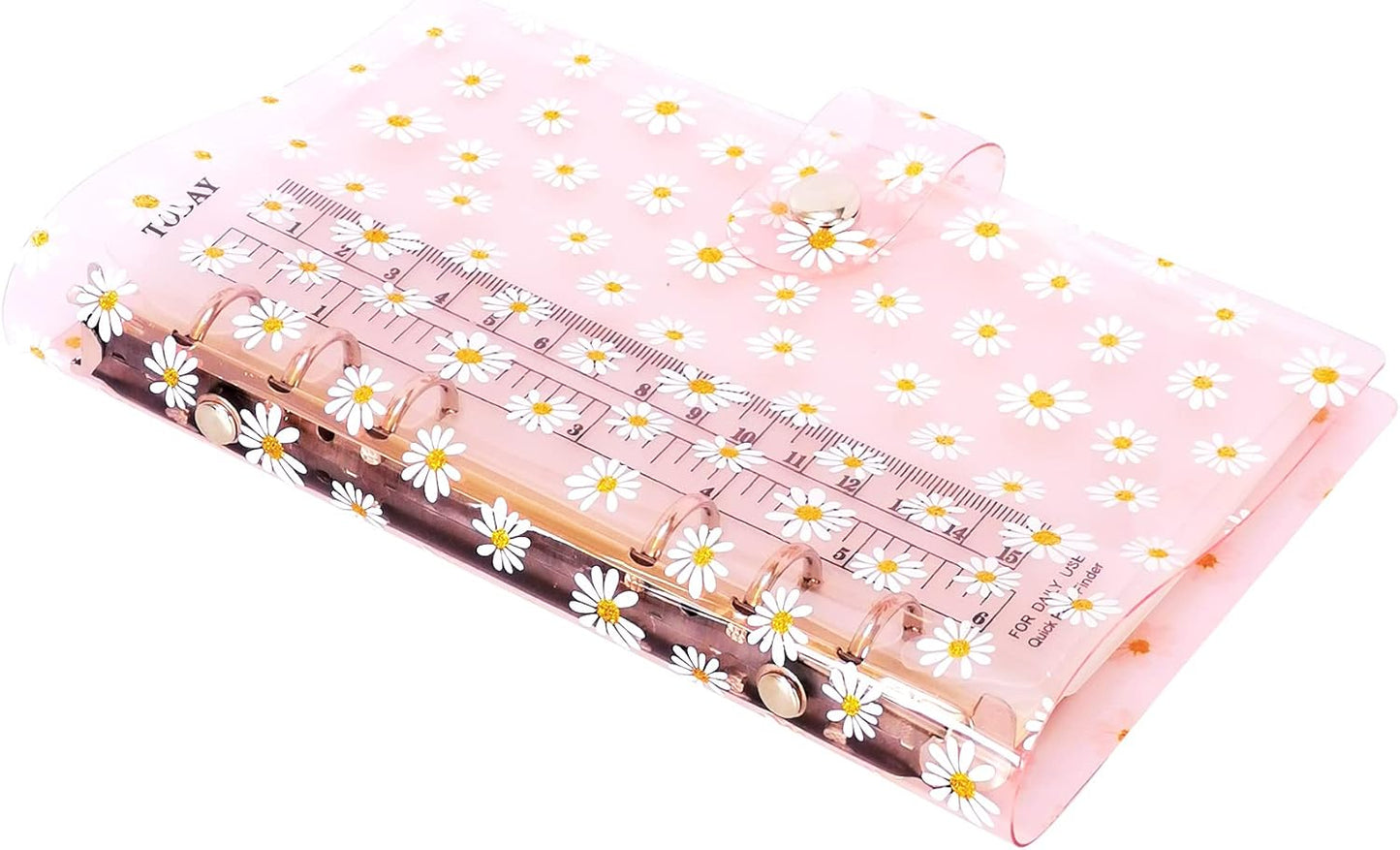 A6 A5 6-Holes Colorful PVC Cover Round Ring View Binder with Snap Button Closure File Folder for Loose Leaf Sheet Protectors Notebook Refill (Pink Daisy, A5 Mini Set) - Colors A