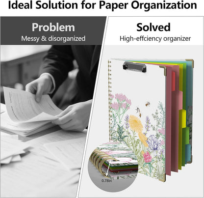 Clipboard Folio with Storage 8.5 X 11 Padfolio Notebook, Clipboards with Notepad Spiral with 10 Pockets and 5 Folders Nursing Teacher School Essentials (Pink Floral)