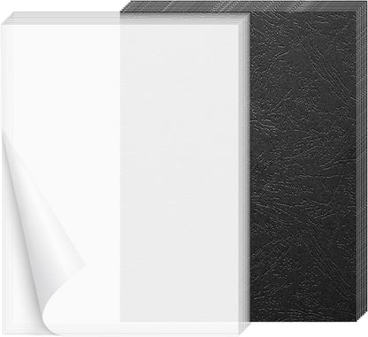 HOUYEE 120 Pack Binding Covers and Backs Set, 8.5x11 Inches, Including 60 Pcs 10 Mil Clear Binding Covers, 60 Pcs 12 Mil Black Plastic Sand Texture Polycovers, Letter Size