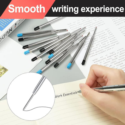 20 Pack Ink Pen Refills for Parker, Ballpoint Pen Refills, 3.9" Medium 1.0 mm Tip, Smooth Quick-Drying Ink for Click Pens,10 Black + 10 Blue Replacement Refills for Long-Lasting Writing