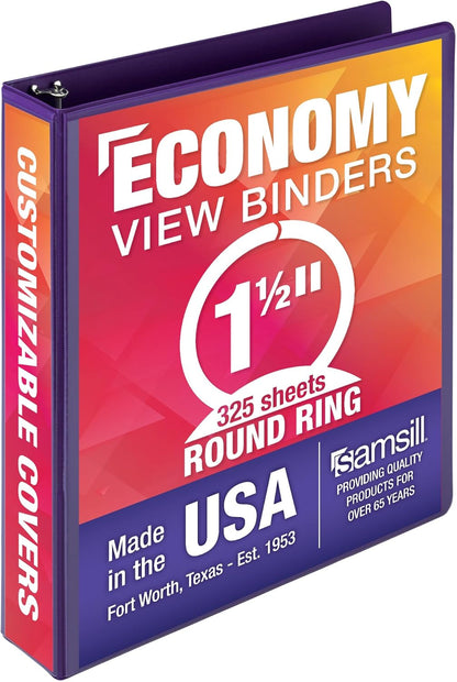 Samsill 1.5 Inch 3 Ring Binders, Economy Round Ring, Clear View Cover, 325 Sheet Capacity - for School, Home, Office - White, 4 Pack