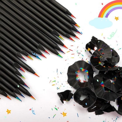 Teling 100 Pcs Rainbow Pencils for Kids, 7 in 1 Black Wooden Rainbow Multicolor Pencils Bulk School Classroom Art Supplies for Kids Adults Coloring Sketching Drawing