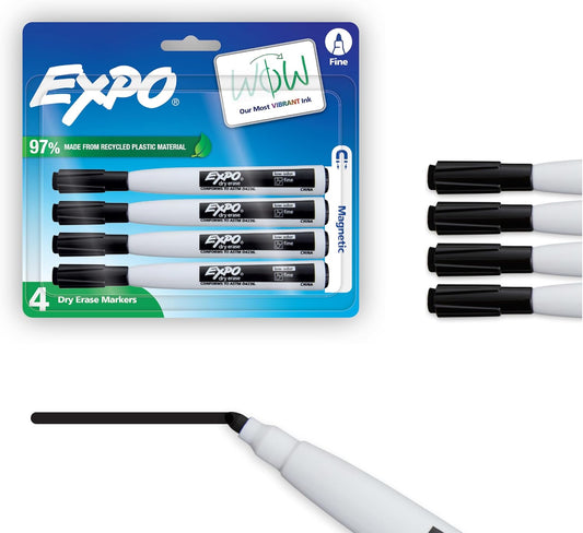 EXPO Magnetic Dry Erase Markers with Eraser Fine Tip, Assorted Colors, 8 Count - Classroom White Board, Teacher Supplies, School Locker