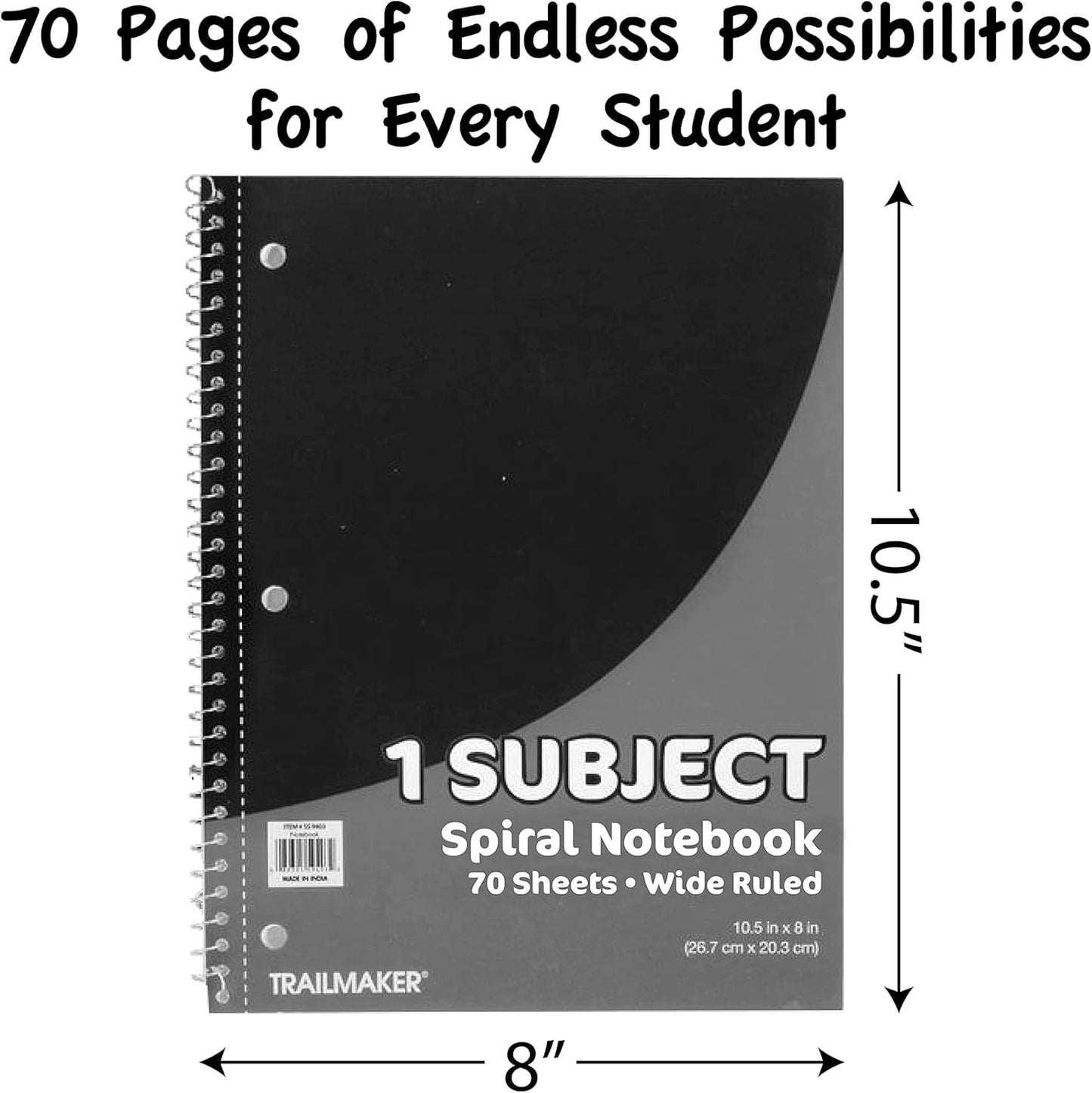 Trail maker Bulk Notebooks (50 Pack), One Subject Notebooks Wide Ruled, 140 Pages (70 Sheets),Spiral Bulk Notebooks for Kids, School Supplies, Journaling, Note Taking, Students, and Work
