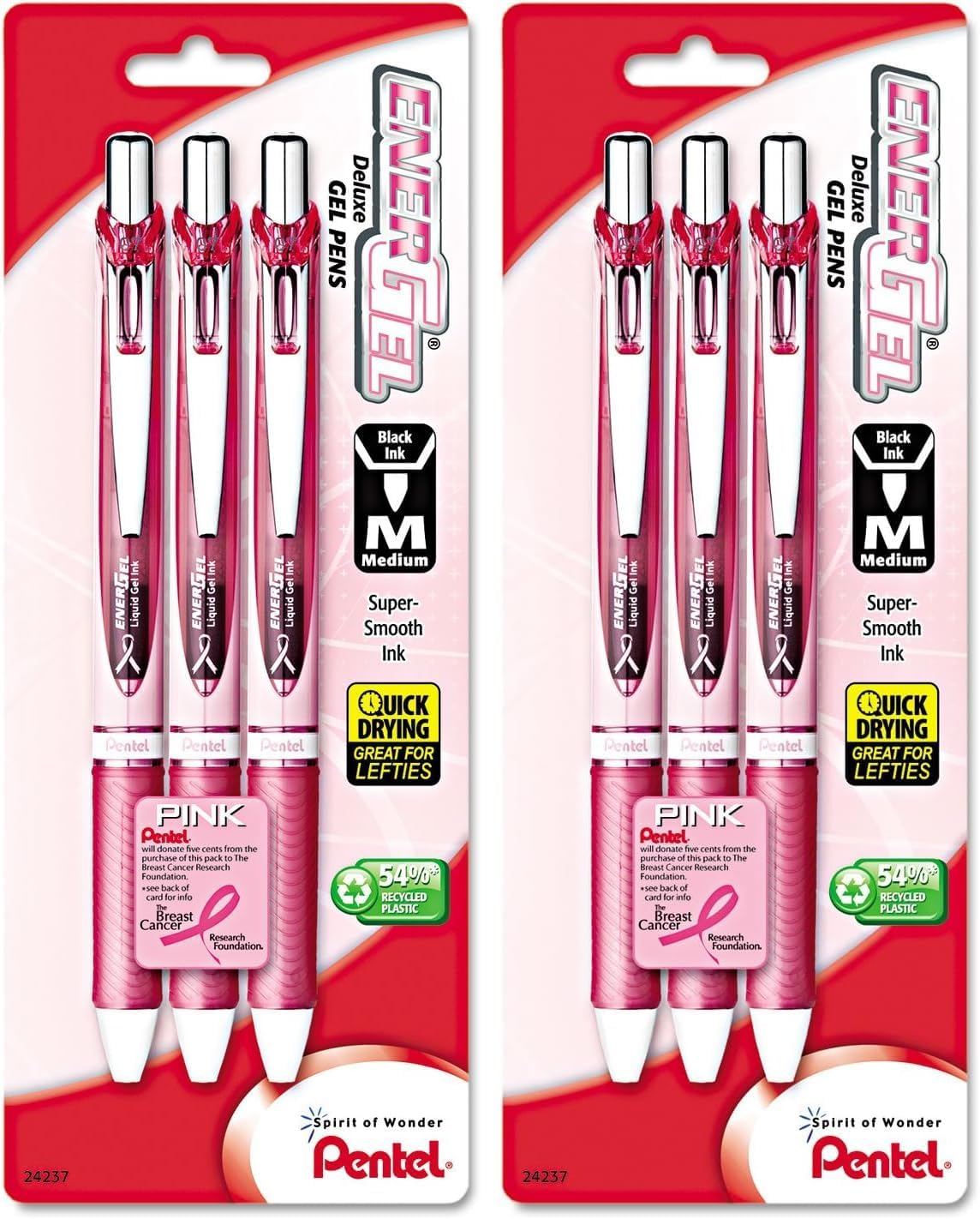 Pentel Pink BCA EnerGel Retractable Liquid Gel Pen, (0.7mm), Medium Line, Metal Tip, Pink Barrel, Black Ink, Pack of 3 (BL77PBP3A-BC)