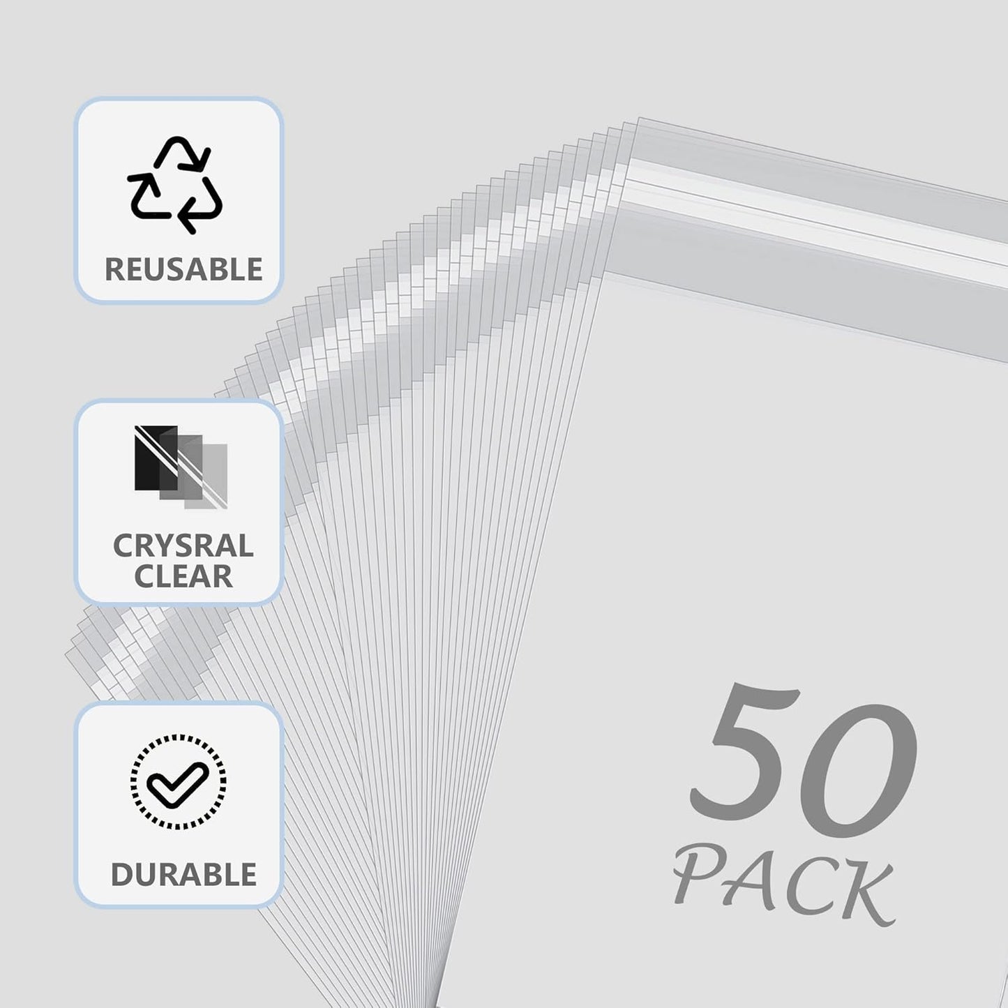 50 Pack Acid-Free Crystal Clear Sleeves Storage Bags for 8.5x11 Art Prints/Pictures/Photos/Framing Mat Mattes (Bag Size: 9"x11 3/7")