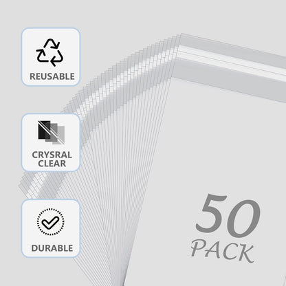50 Pack Acid-Free Crystal Clear Sleeves Storage Bags for 8.5x11 Art Prints/Pictures/Photos/Framing Mat Mattes (Bag Size: 9"x11 3/7")