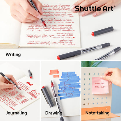 Shuttle Art RollerBall Pens, 25 Pack Black Fine Point Roller Ball Pens, 0.5mm Liquid Ink Pens for Writing Journaling Taking Notes School Office
