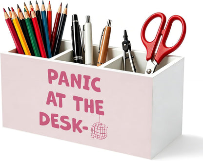 Don't Overthink It Inspirational Pencil Pen Holder for Desk, Pink Positive Affirmations Wooden Box Sign Pen Holder Organizer for Home Office School Desk Accessories