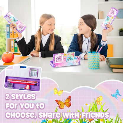 Henoyso Multifunctional Pencil Box for Girls Butterfly Pencil Case with Calculator and Sharpener Cool Cute Pencilcase School Supplies Essentials Christmas Birthday Gift Present for Kids Teens