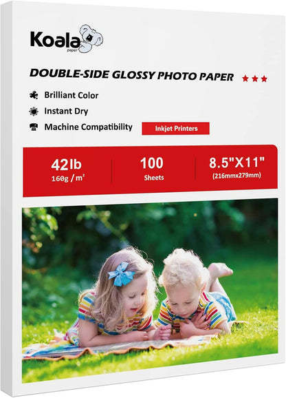 Koala Brochure Paper Double Side Glossy for Printing Photo 11X17 Inches 100 Sheets Compatible with Inkjet Printer 42LB