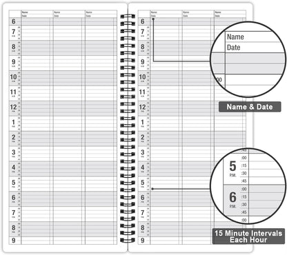 Appointment Book - Undated Salon Appointment Book, Daily & Hourly Schedule Book with 200 Pages, 6 AM - 9 PM, 15 Minute Intervals Day Planner, 6" x 11.5", 3 Column, Twin-Wire Binding, Hardcover