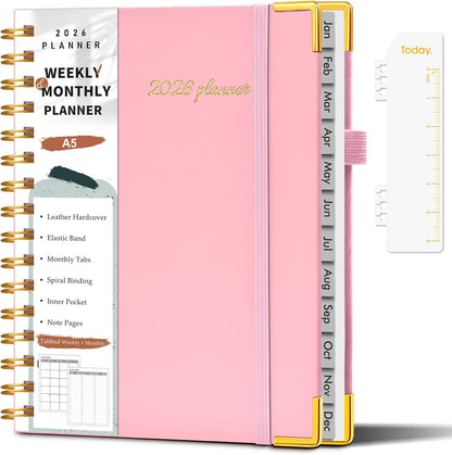 2026 Planner, Weekly and Monthly Calendar Planner from January 2026 - December 2026, 8.5" x 11" Hardcover Leather Hourly Appointment Book with Tabs, Spiral Daily Planners for School Work Home, Green