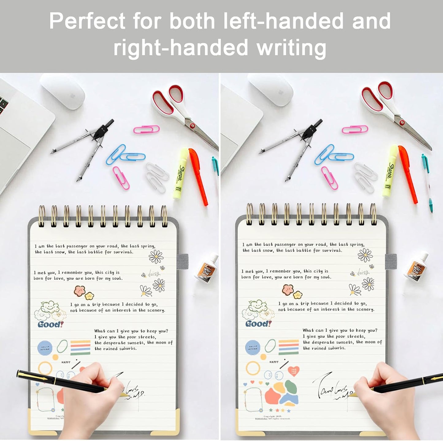 A5 Top Spiral Notebook, Large Leather Hardcover Top Bound Steno Pads, 240 Pages 100 gsm Thick Lined Paper Left Handed Notebook Journal for Work, School, Meeting Writing - Brown, 5.9" x 8.5"