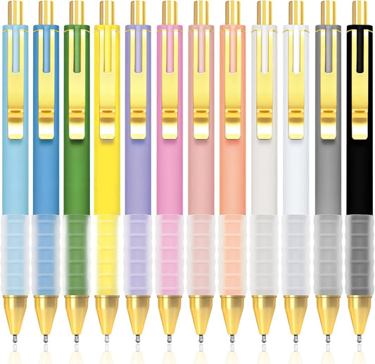 Drawdart 12 Pcs Smooth Writing Pens - 1.0mm Black Ink Ballpoint Pens with Super Soft Grip | Long Lasting Retractable Pen for School, Office & Home Supplies