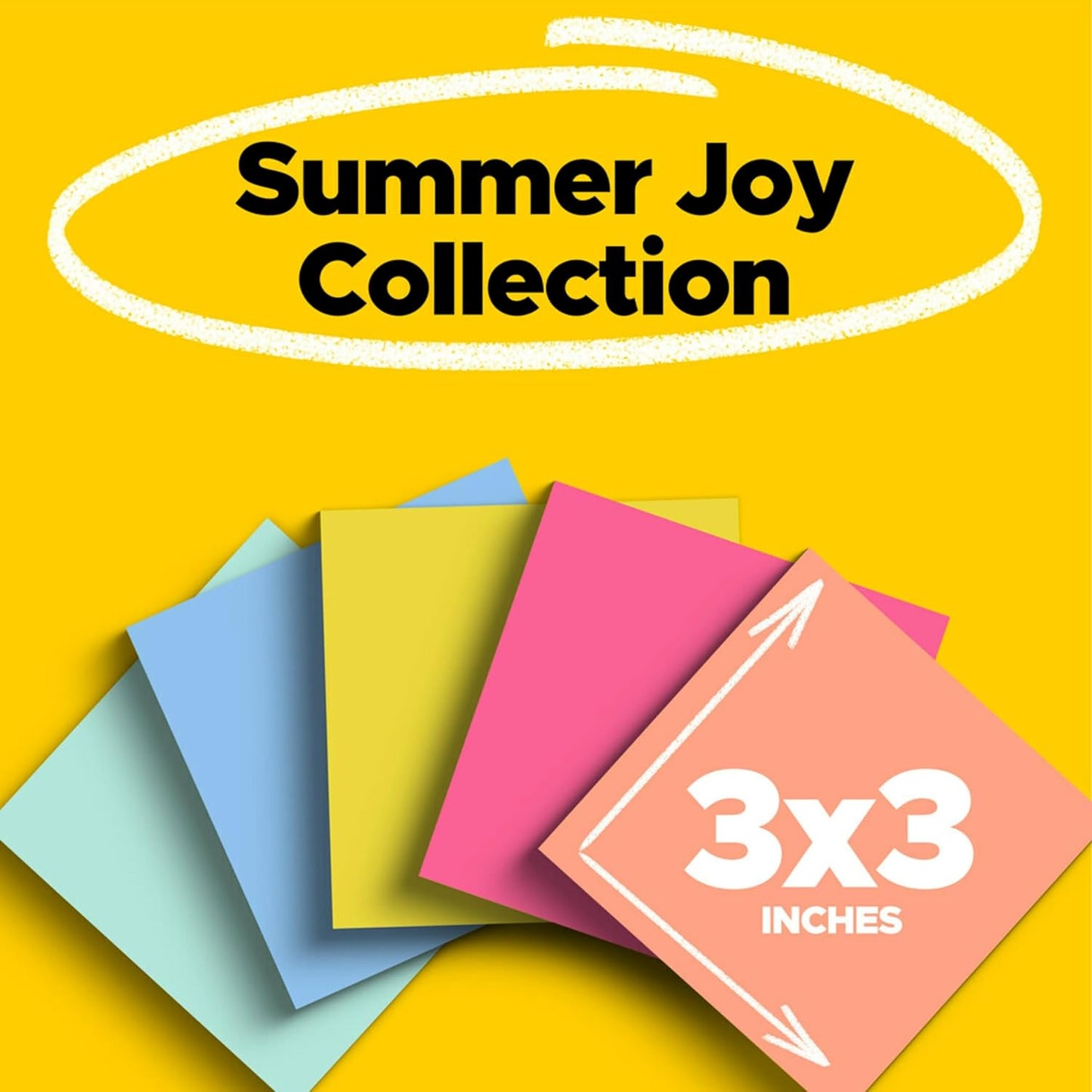 Post-it Super Sticky Notes, 5 Sticky Note Pads, 3 x 3 in., School Supplies, Office Products, 2X the Sticking Power, Summer Joy Collection