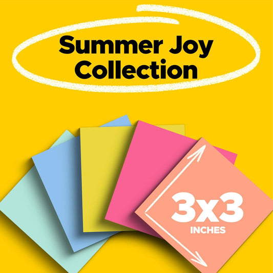 Post-it Super Sticky Notes, 5 Sticky Note Pads, 3 x 3 in., School Supplies, Office Products, 2X the Sticking Power, Summer Joy Collection