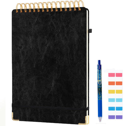 Top Spiral Notebook 8.5x11, A4 Large Leather Hardcover Top Bound Steno Pads, 240 Pages 100gsm Thick Lined Paper,Wide Ruled,Left Handed Notebook Journal for Work, School - Black