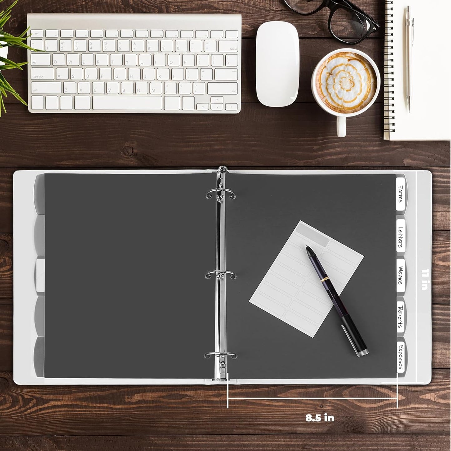HABGP 3 Ring Binder Dividers with 5 Tabs, 10 Pcs Binder Dividers, 1/5 Cut Letter Size Plastic Black, Sheet Protectors 8.5"×11" 3 Hole Punched Page Folder Dividers, Three Ring Binder Index Dividers