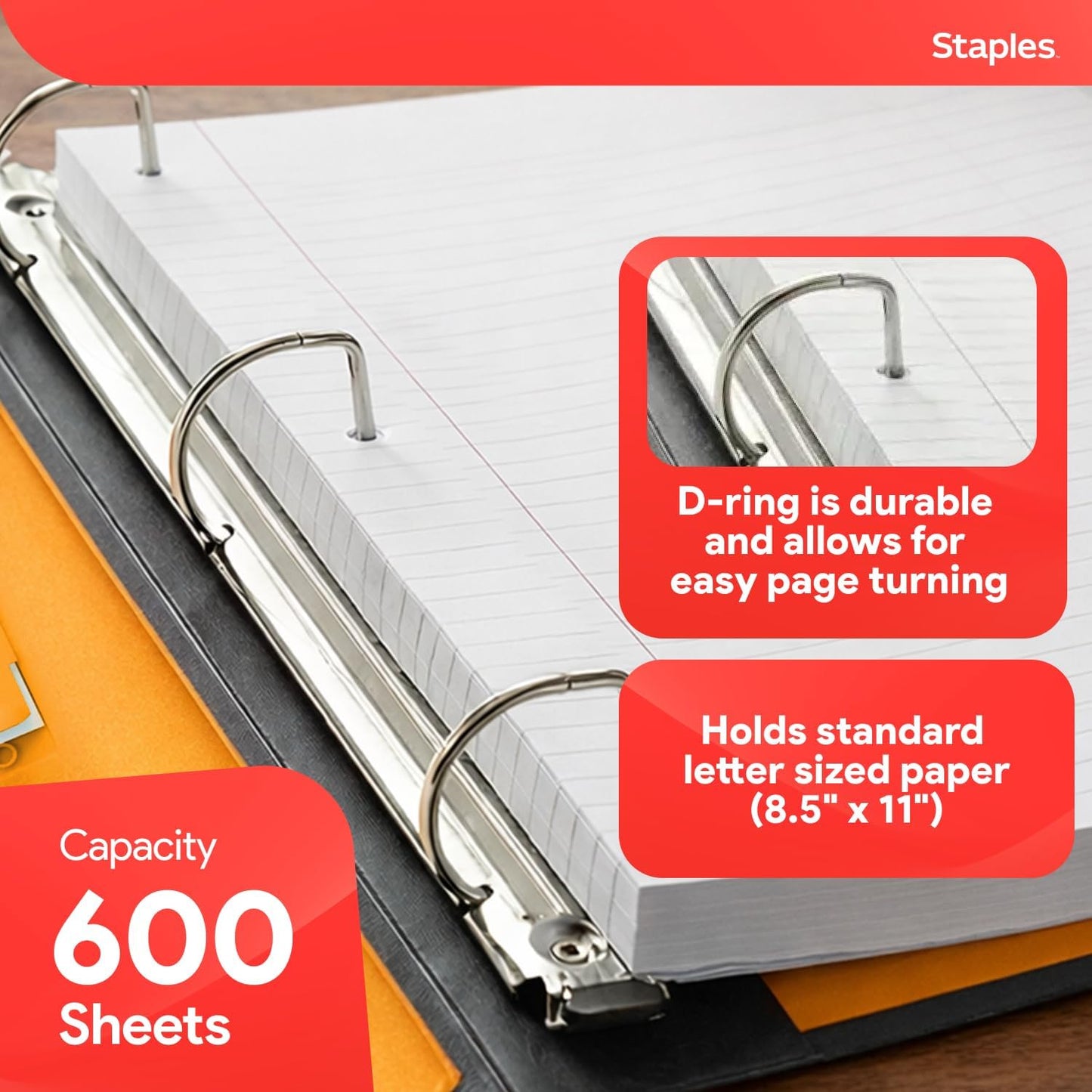 Staples Better Binder 2-Inch D-Ring View Binder, Reinforced Spine, Holds Up to 540 Sheets, Teal, for Office & School