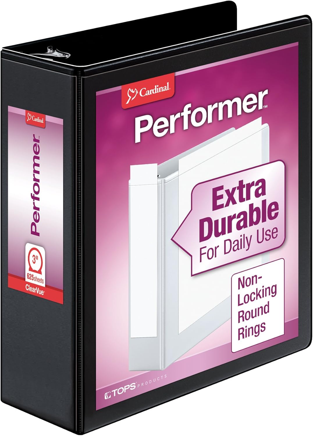 Cardinal Binder Performer with ClearVue Covers, 1.5" Round Rings, 350-Sheet Capacity, White