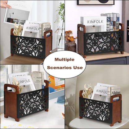 QILICHZ Magazine Holder,Wood Magazine Rack,Rustic Magazine File Holder,Magazine Storage Basket,Magazine Rack Floor,Farmhouse Magazine Organizer for Magazines,Books,Newspapers