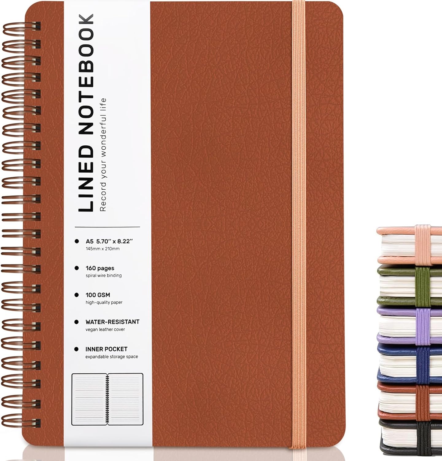 ABERLLS Lined Spiral Journal Notebook with 160 Pages, 8×5.7in, A5 Spiral Notebook, Journaling Notebooks for Work, School, Women, Men, College Ruled Spiral Notebook, Hardcover Leather Journals, Blue