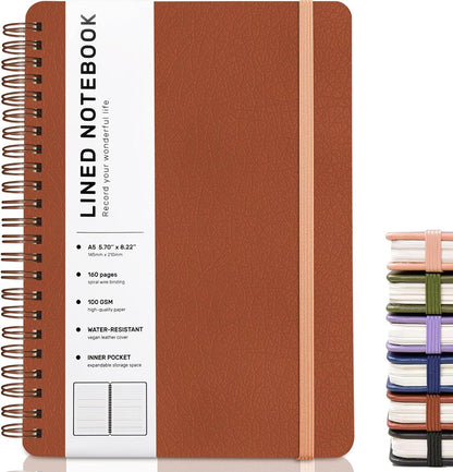 ABERLLS Lined Spiral Journal Notebook with 160 Pages, 8×5.7in, A5 Spiral Notebook, Journaling Notebooks for Work, School, Women, Men, College Ruled Spiral Notebook, Hardcover Leather Journals, Blue
