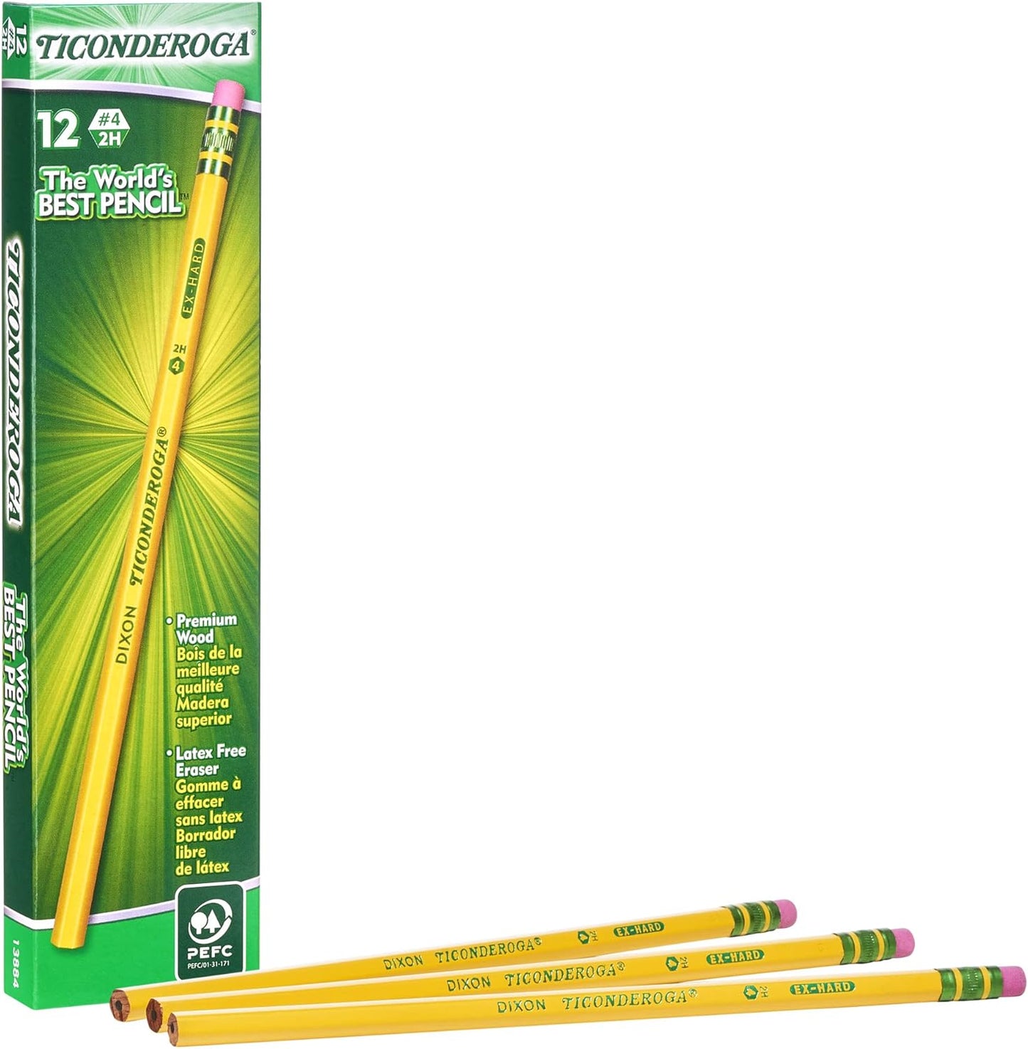 Ticonderoga Wood-Cased Pencils, Pre-Sharpened, 2 HB Soft, Yellow, 12 Count