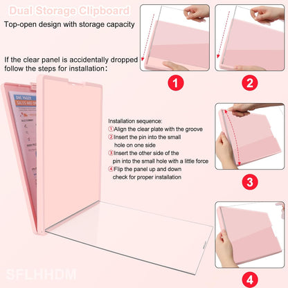 SFLHHDM Clipboard with Storage,Heavy Duty Clip Boards 8.5x11 with 2 Storage Case,Clear Visible Panel Storage Clipboards,Side Opening Nursing Clipboard Folder for Office Supplies-Light Purple
