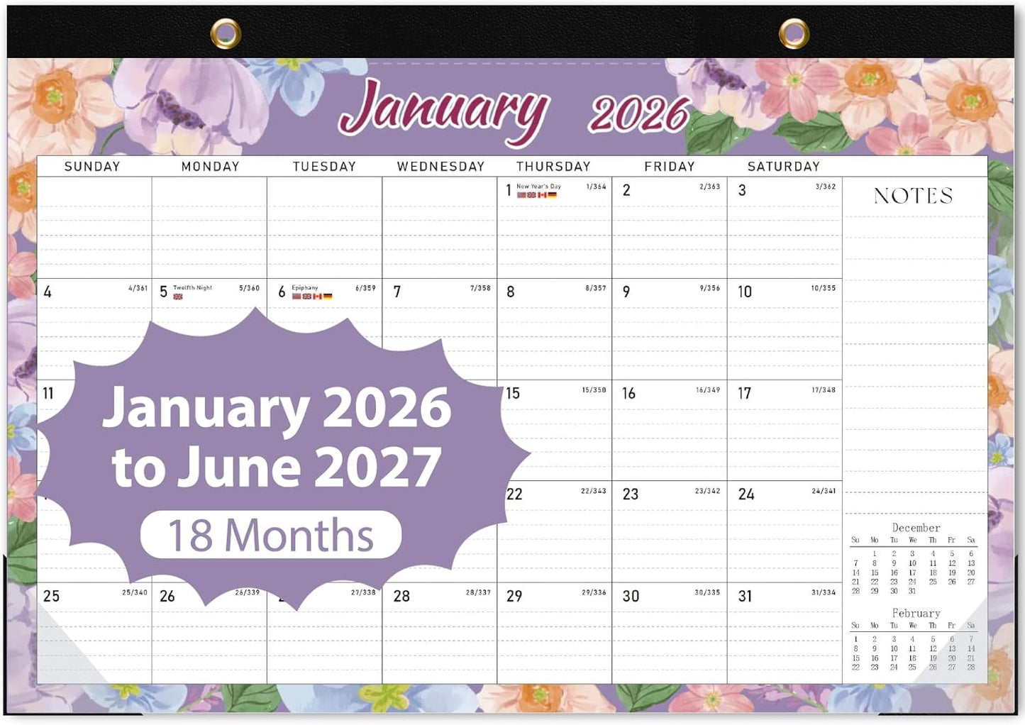 2026 Desk Calendar, Large Desktop/Wall Monthly Calendar (Jan. 2026 - Jun. 2027) 17'' x 12'' School Year Desk Planner for Teacher Family School Office Supplies