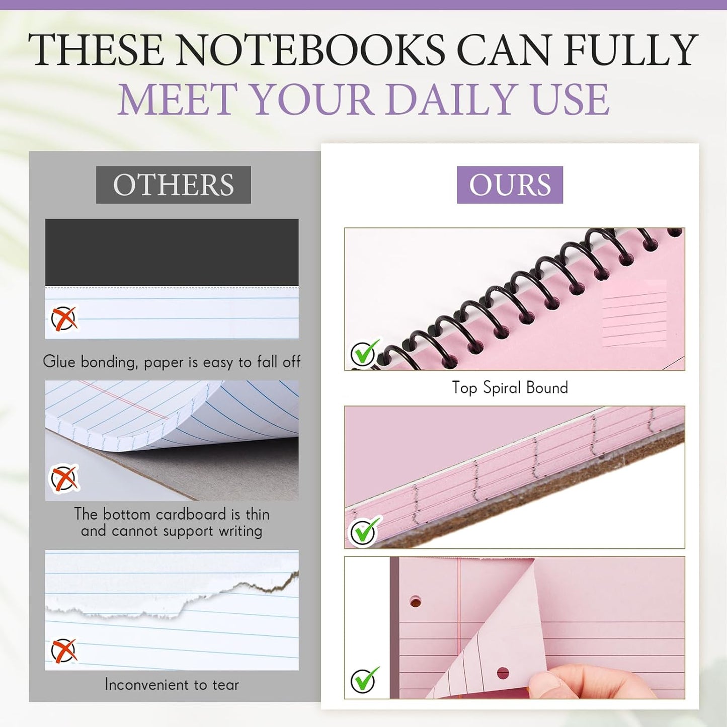 MotiMind 10 Pack 8.5" x 11" Top Spiral Notebook with 3 Hole Punched Morandi Colors Legal Pads College Ruled Notepad 50 Sheets Hard Cardboard Paper Wirebound Notepad for Office School Business