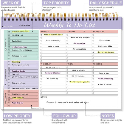 Weekly To Do List Notepad with 52 Undated Sheets（8.5"×11"）- Weekly Desk Planner Pad with Spiral Binding for Women & Man, Office, School and Home Personal Organizer