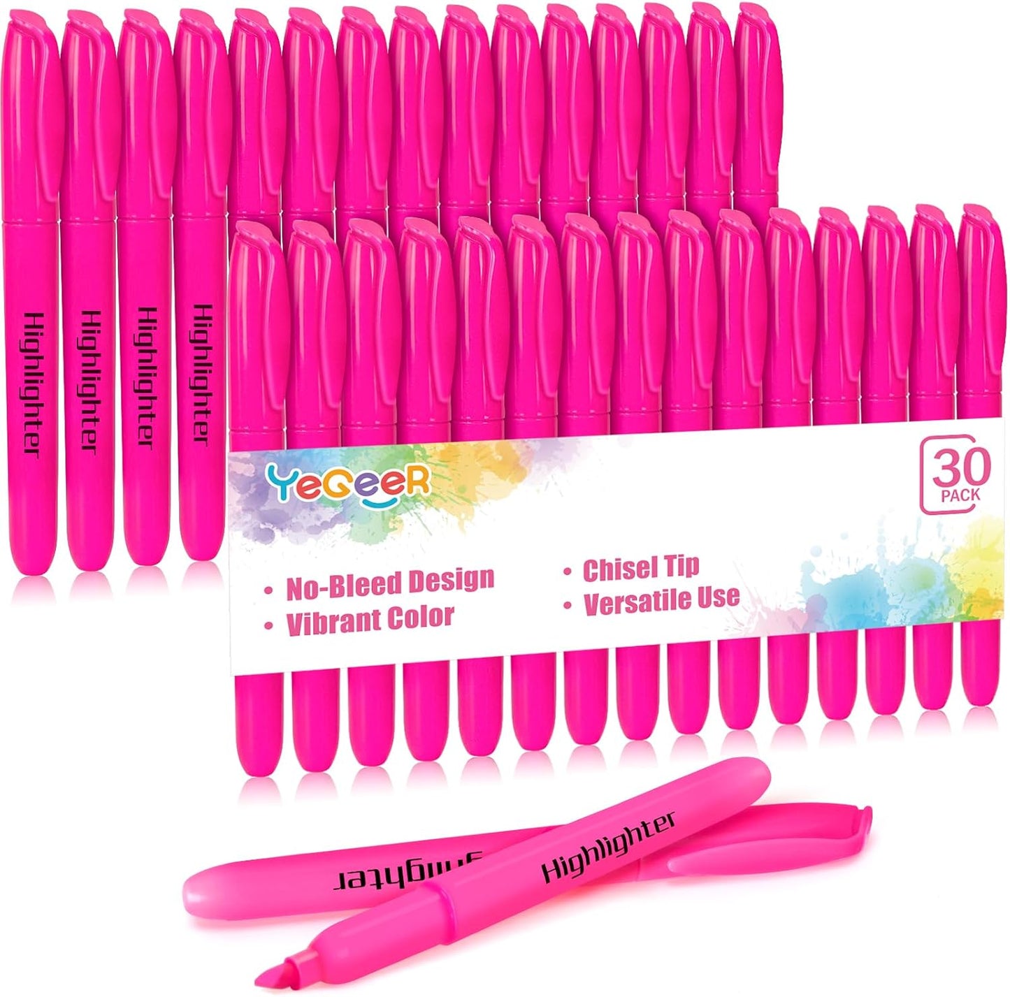 YEGEER 30 Pack Yellow Highlighters Bulk, Quick Dry No Bleed Chisel Tip Markers for School Classroom Office Supplies, Teachers Students Adults Kids