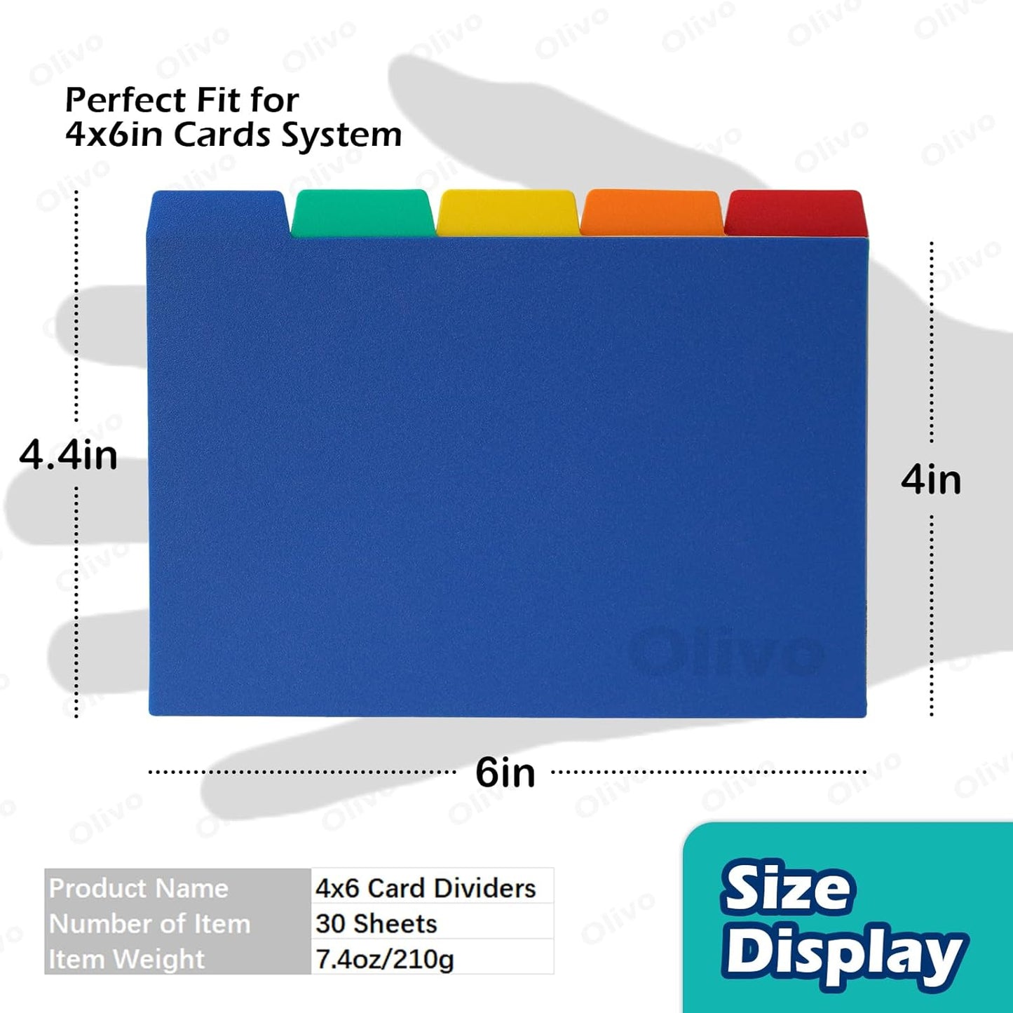 Olivo Index Card Dividers Tabs 3x5 Poly Plastic Card File Guides 3" x 5", Colored, 30 Pack