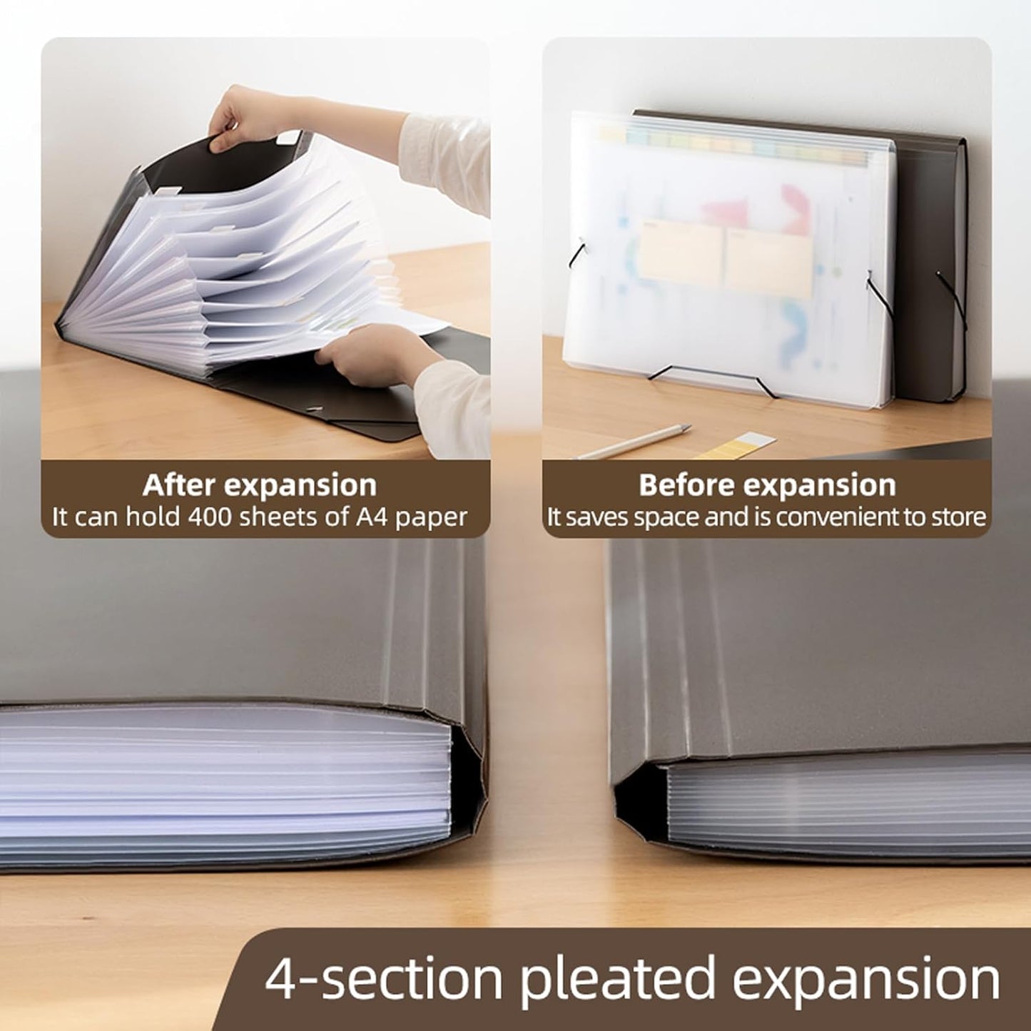 Expanding File Folder with Tabs, 13 Pockets File Organizer Accordion File Holder ，with Elastic Buckles Closure, A4 Paper Document Organizer for Home School Office (1, Transparent White)