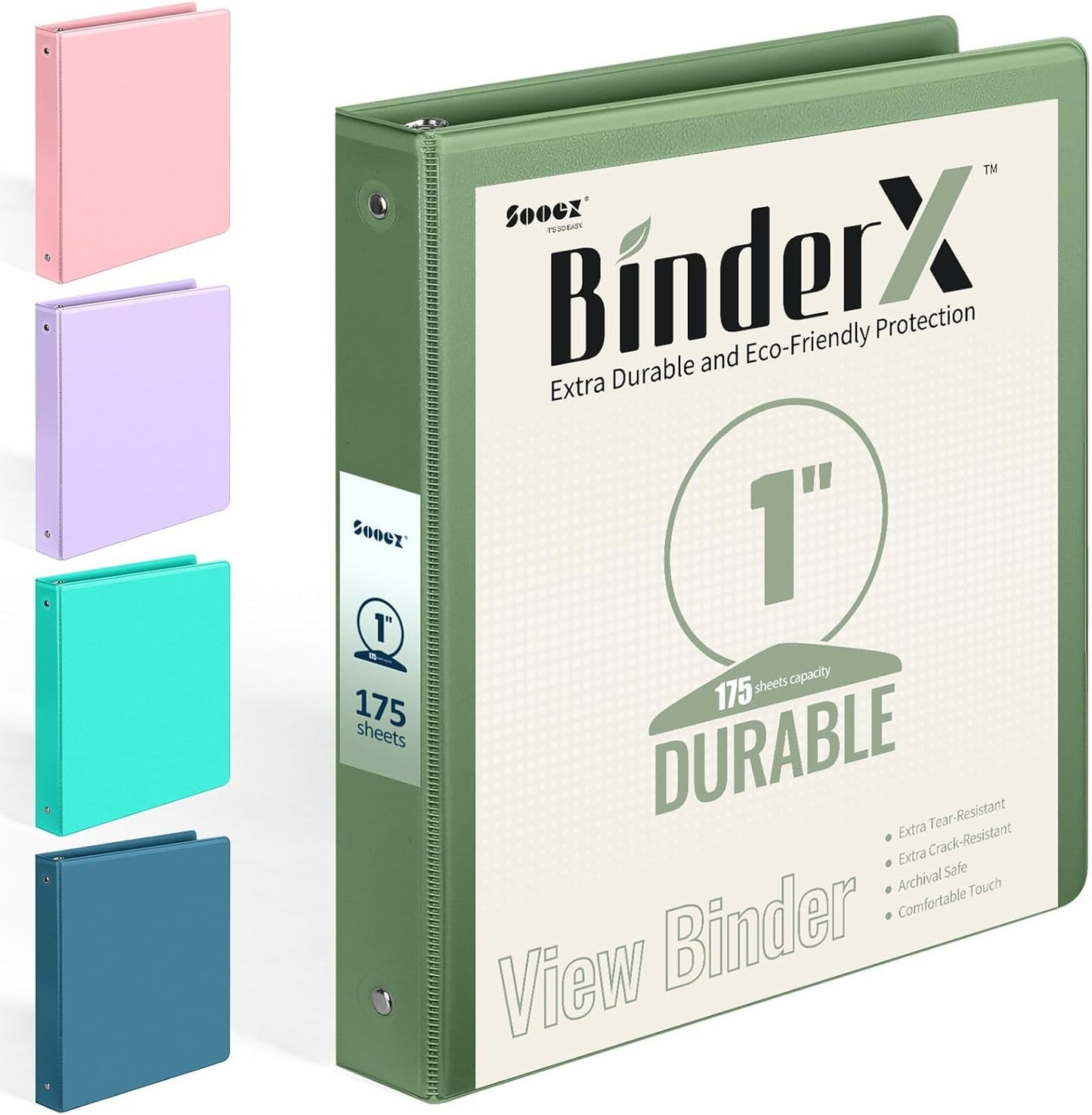 BinderX Extra Durable 3 Ring Binder, Round Rings 1 Inch Binder, Fits 175 Sheets of 8.5x11 Paper, Customizable View Cover with Inside Pockets, Cute 1" Binders, 1 Inch Binders 3 Ring, Pink